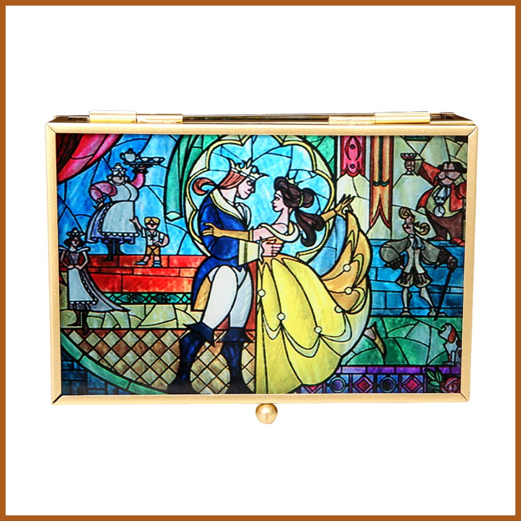 Glass Jewelry Box With Stained Glass Design, Rectangular Case